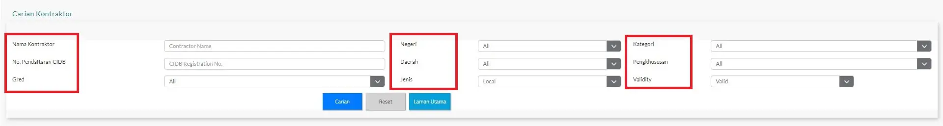 Step 3 - Contractor Information Search