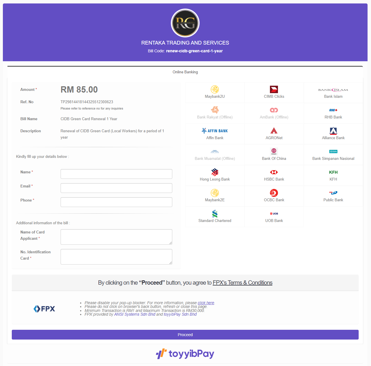 ToyyibPay - Renew Kad Hijau 1 Tahun