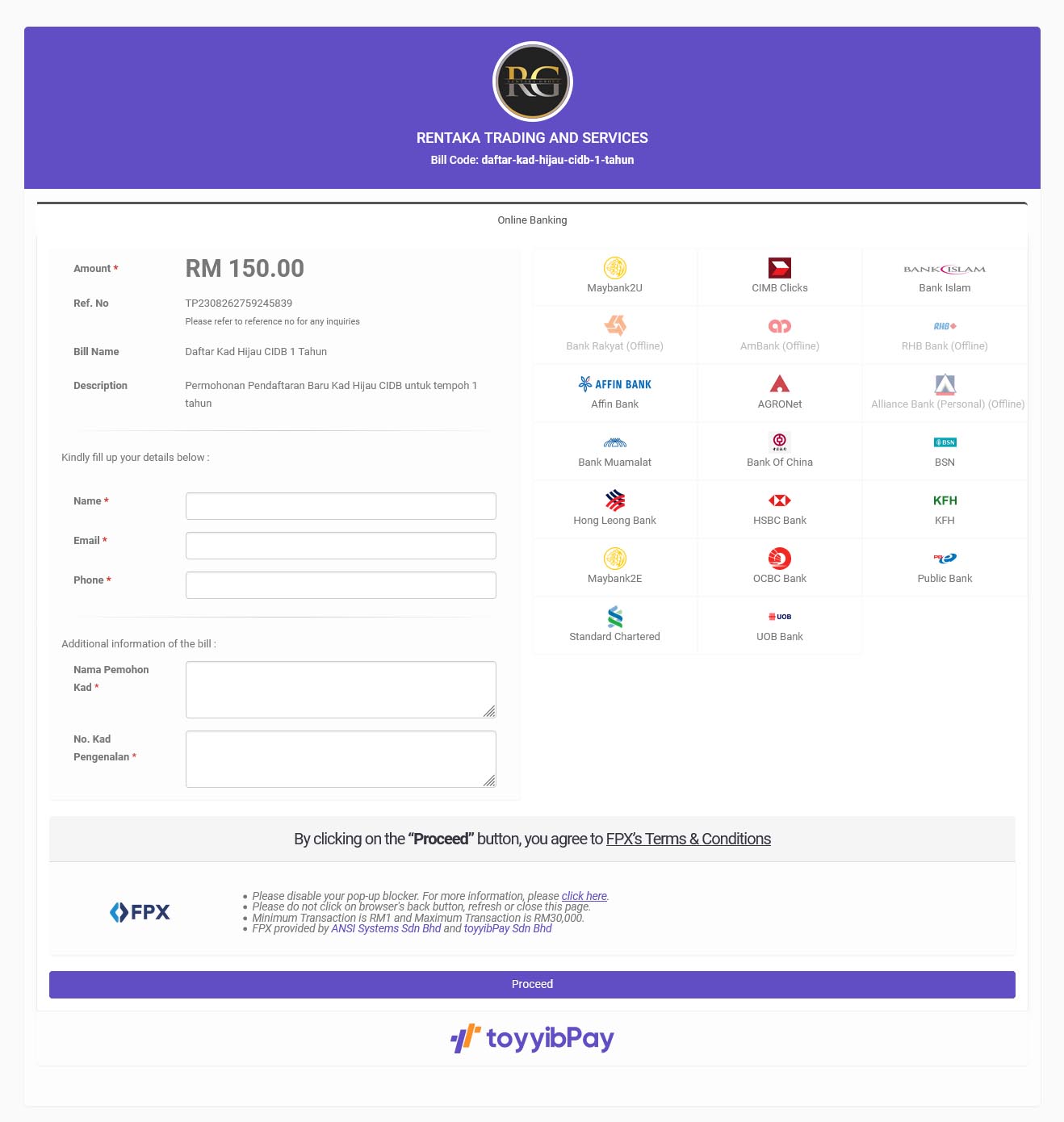 ToyyibPay - Renew Kad Hijau 1 Tahun